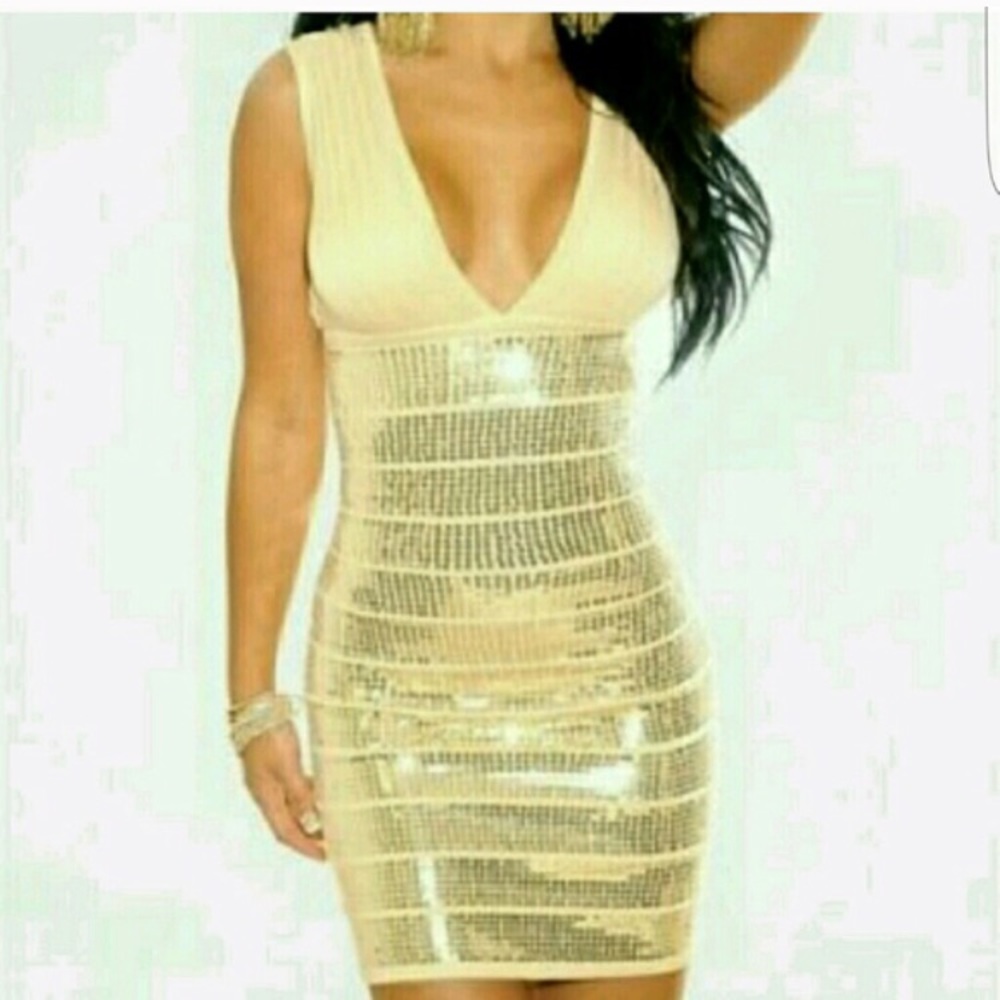 Hot Miami Styles Gold sequin dress